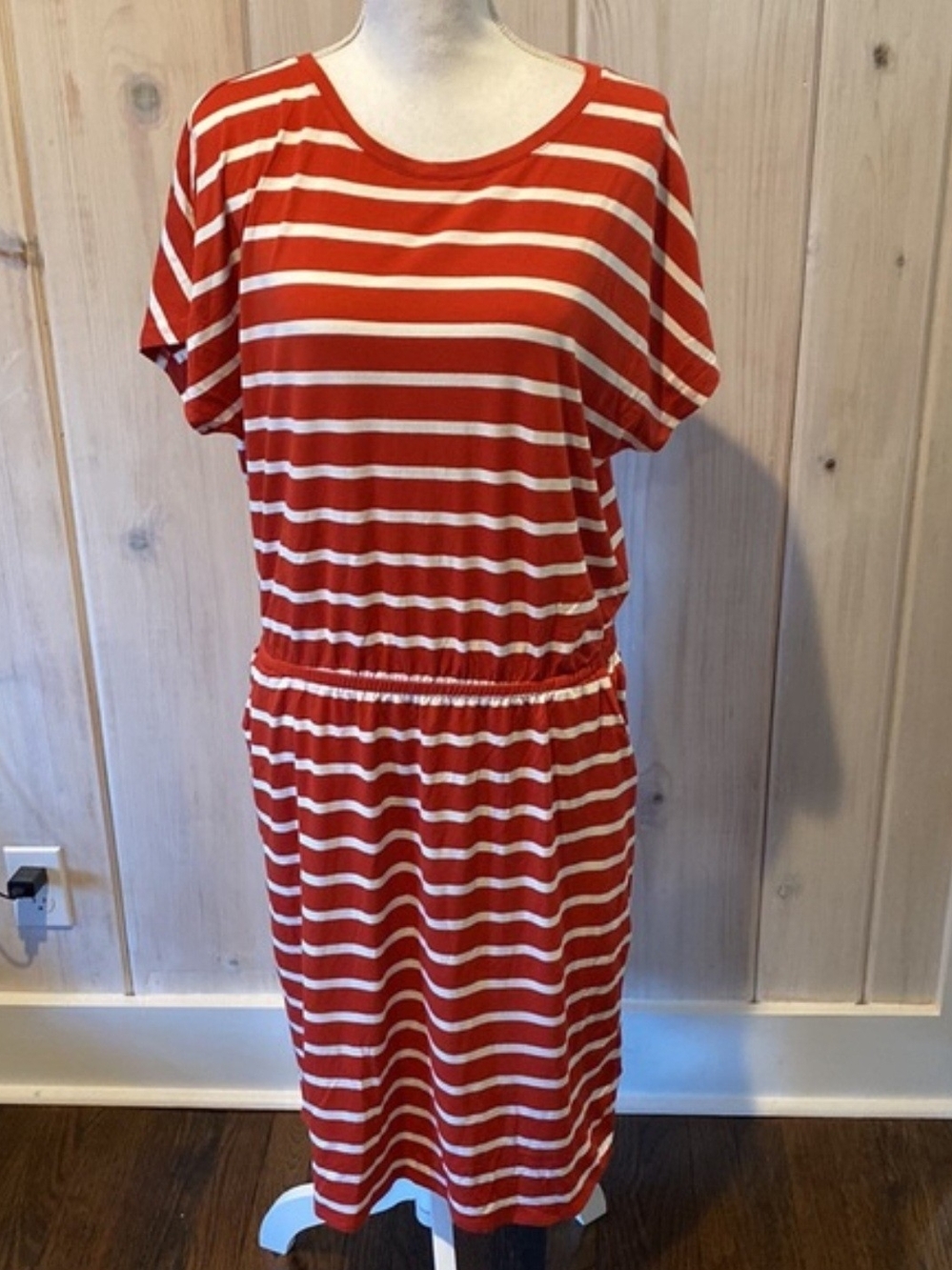 Banana Republic Red and White Striped Midi Dress